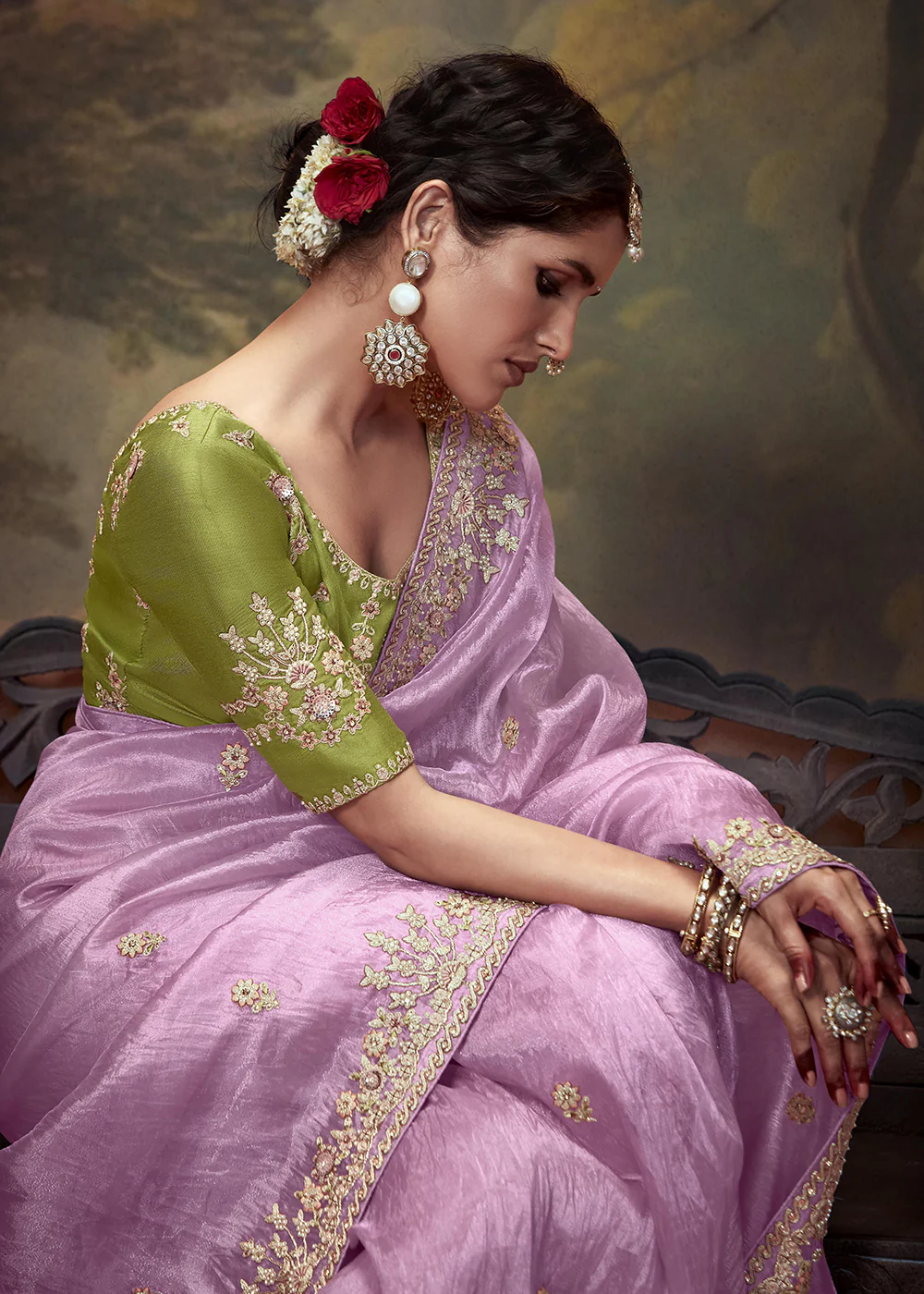Lavender Fancy Fabric Embroidered Festive Saree - Image 2