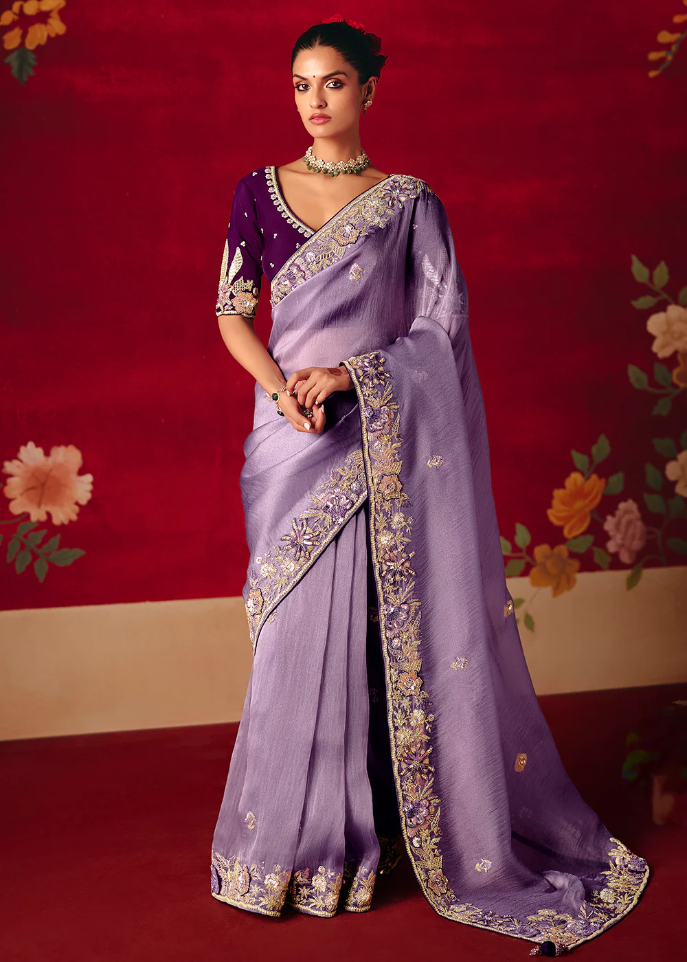 Lavender Fancy Material Wedding Designer Saree