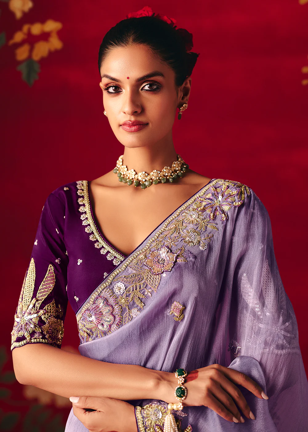 Lavender Fancy Material Wedding Designer Saree - Image 2