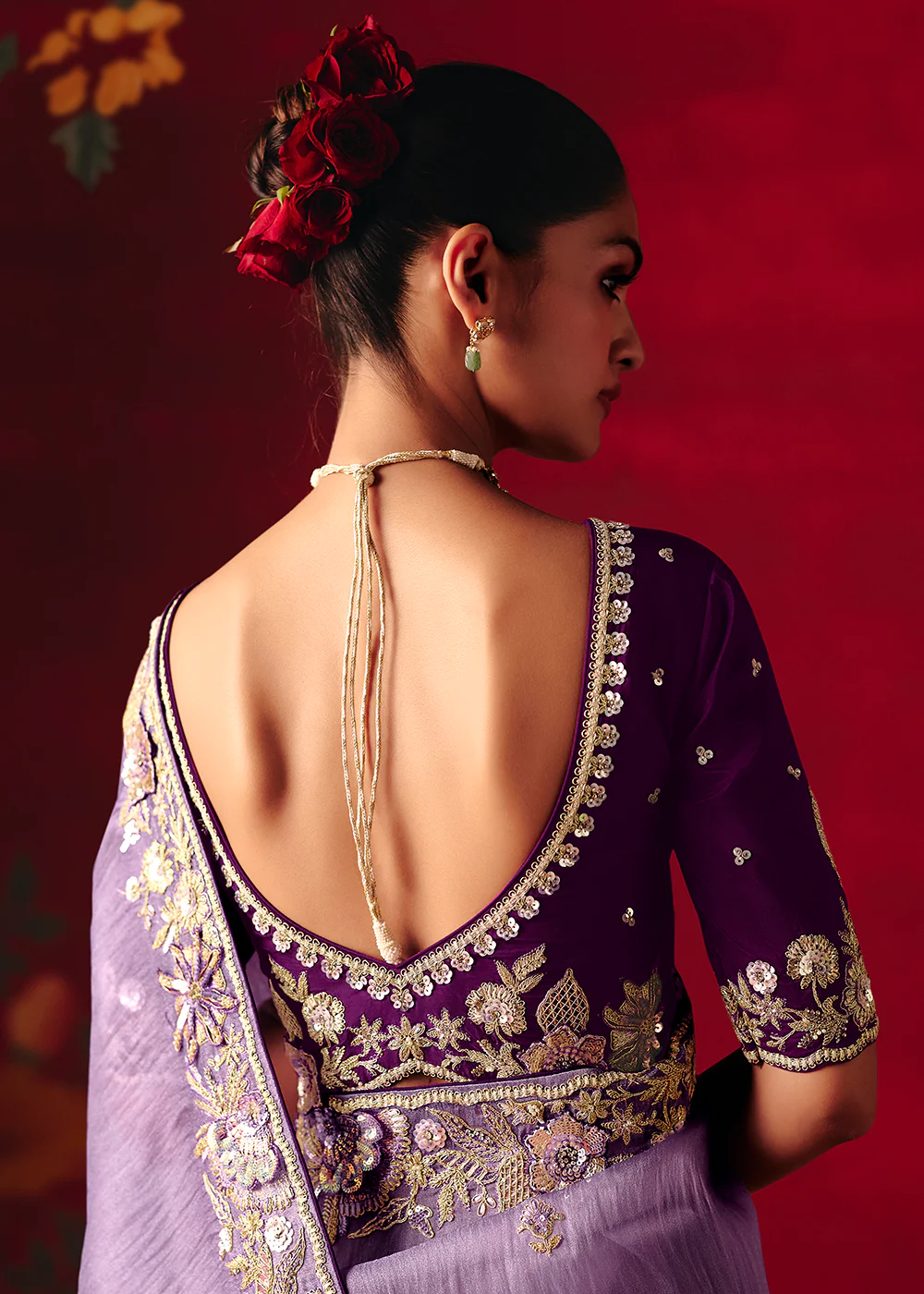 Lavender Fancy Material Wedding Designer Saree - Image 3