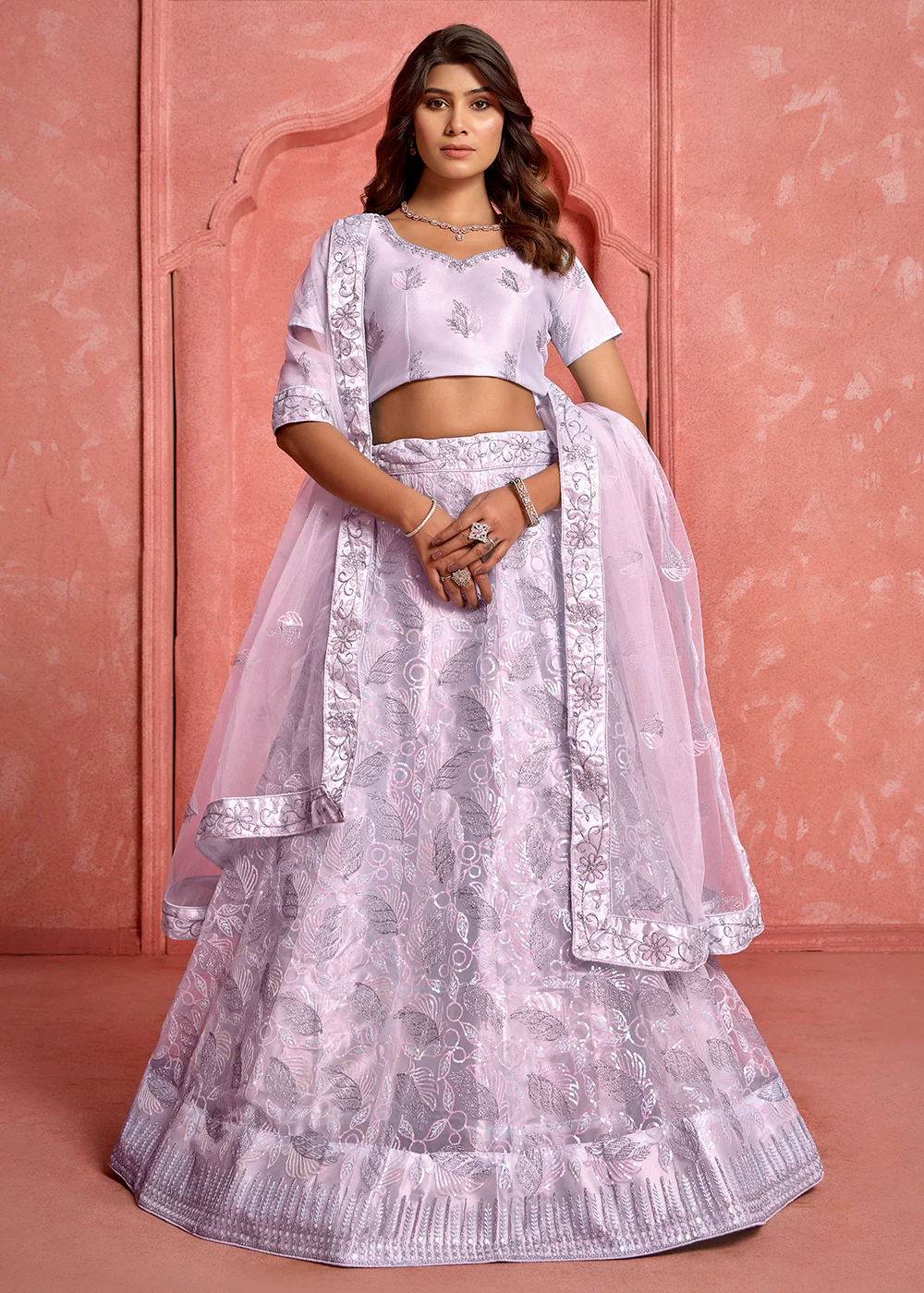 Lavender Floral Embroidered Wedding Festive Lehenga Choli