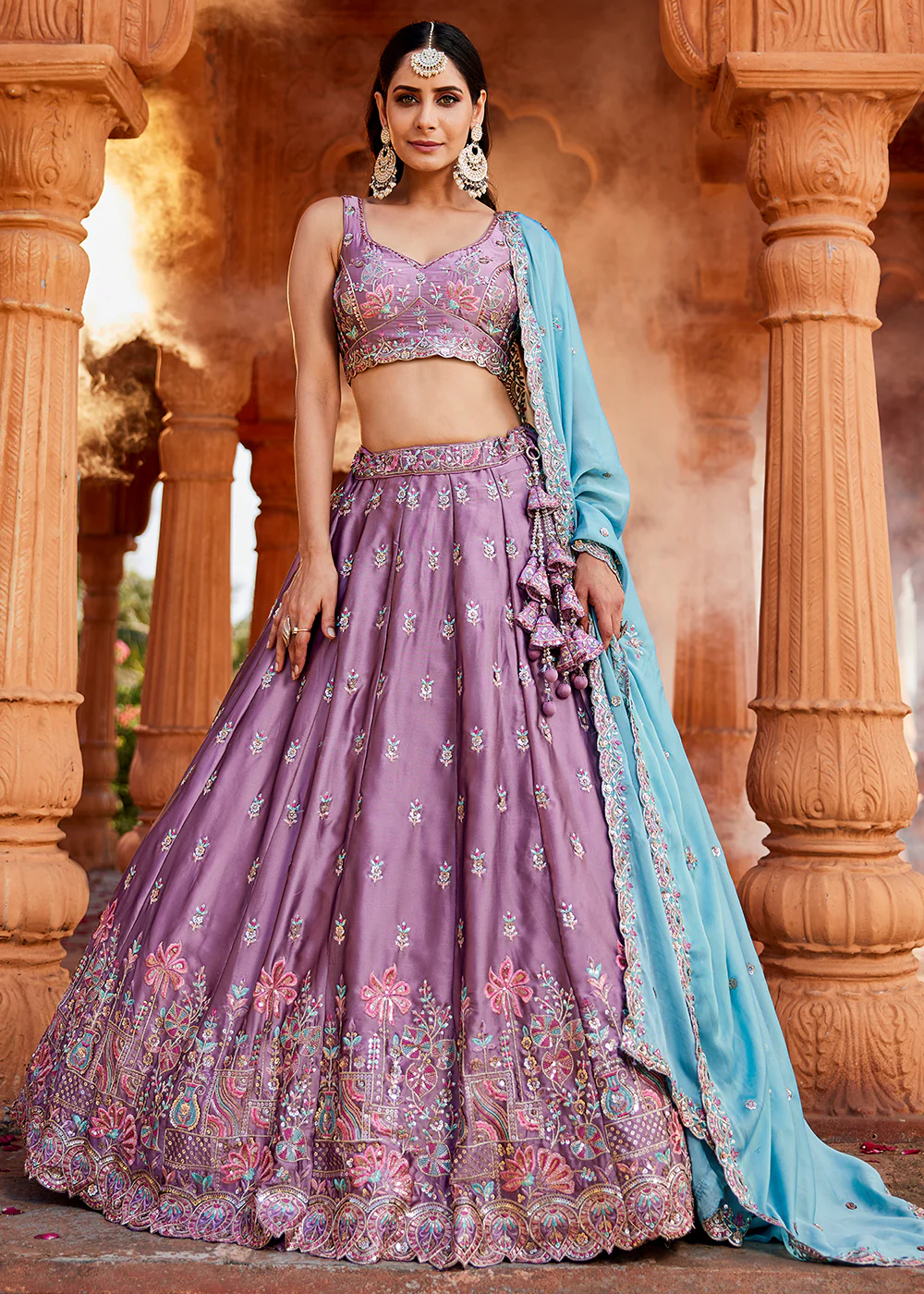 Lavender Georgette Sequins Wedding Wear Lehenga Choli