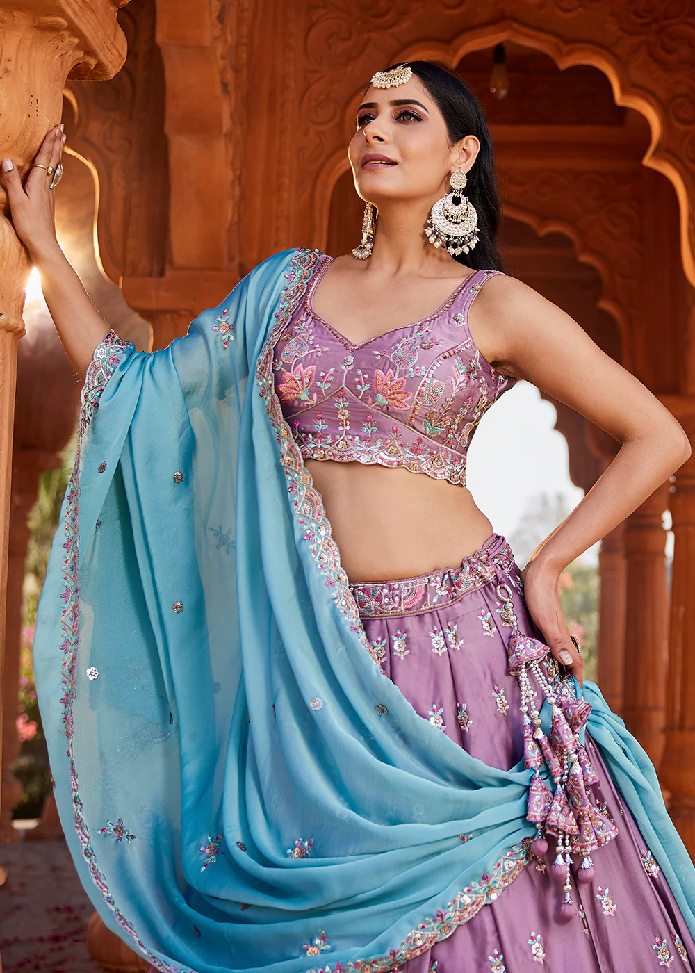Lavender Georgette Sequins Wedding Wear Lehenga Choli - Image 6
