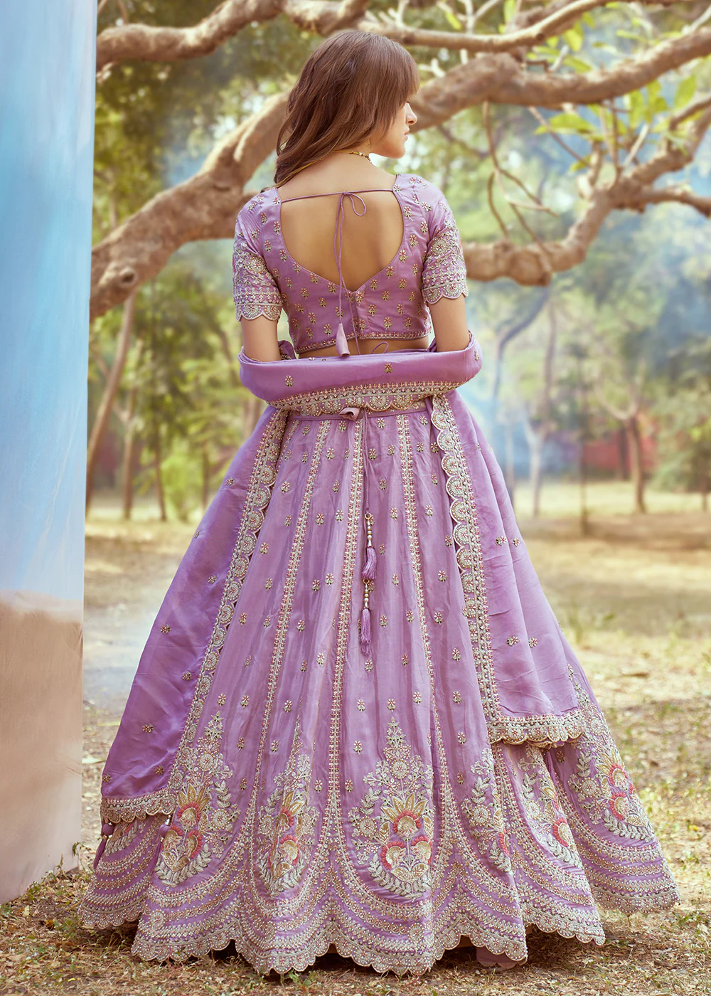 Lavender Gold Crushed Tissue Designer Lehenga Choli - Image 3