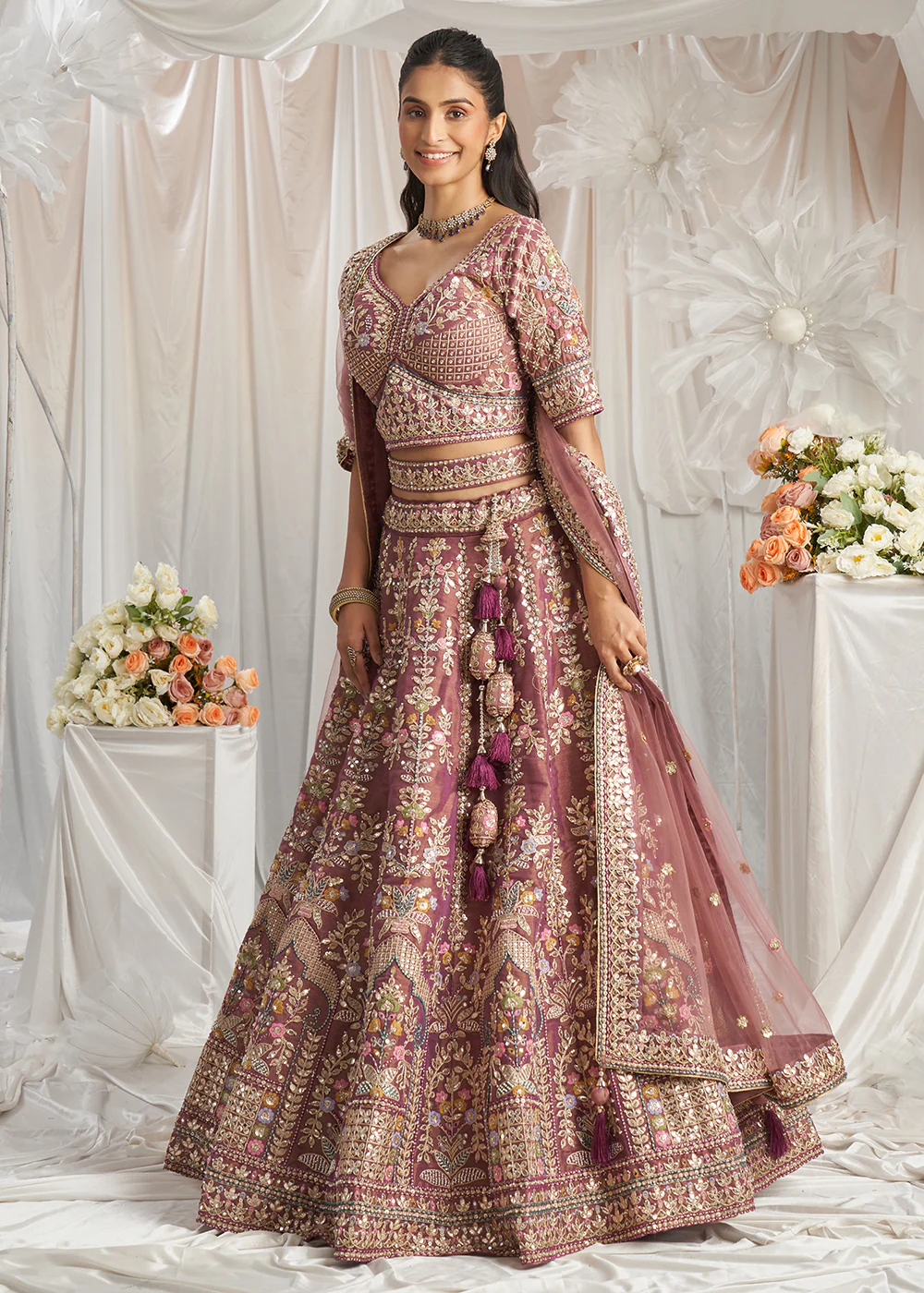 Lavender Gota Patti Embroidered Bridal Lehenga Choli - Image 5