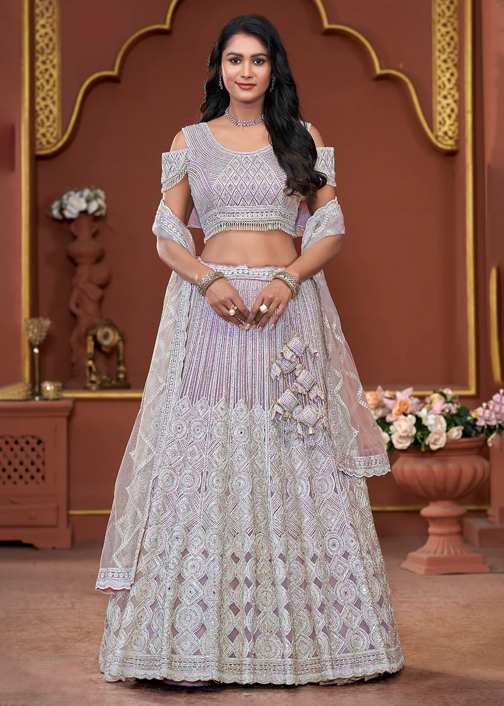 Lavender Heavy Embroidered Wedding Wear Lehenga Choli