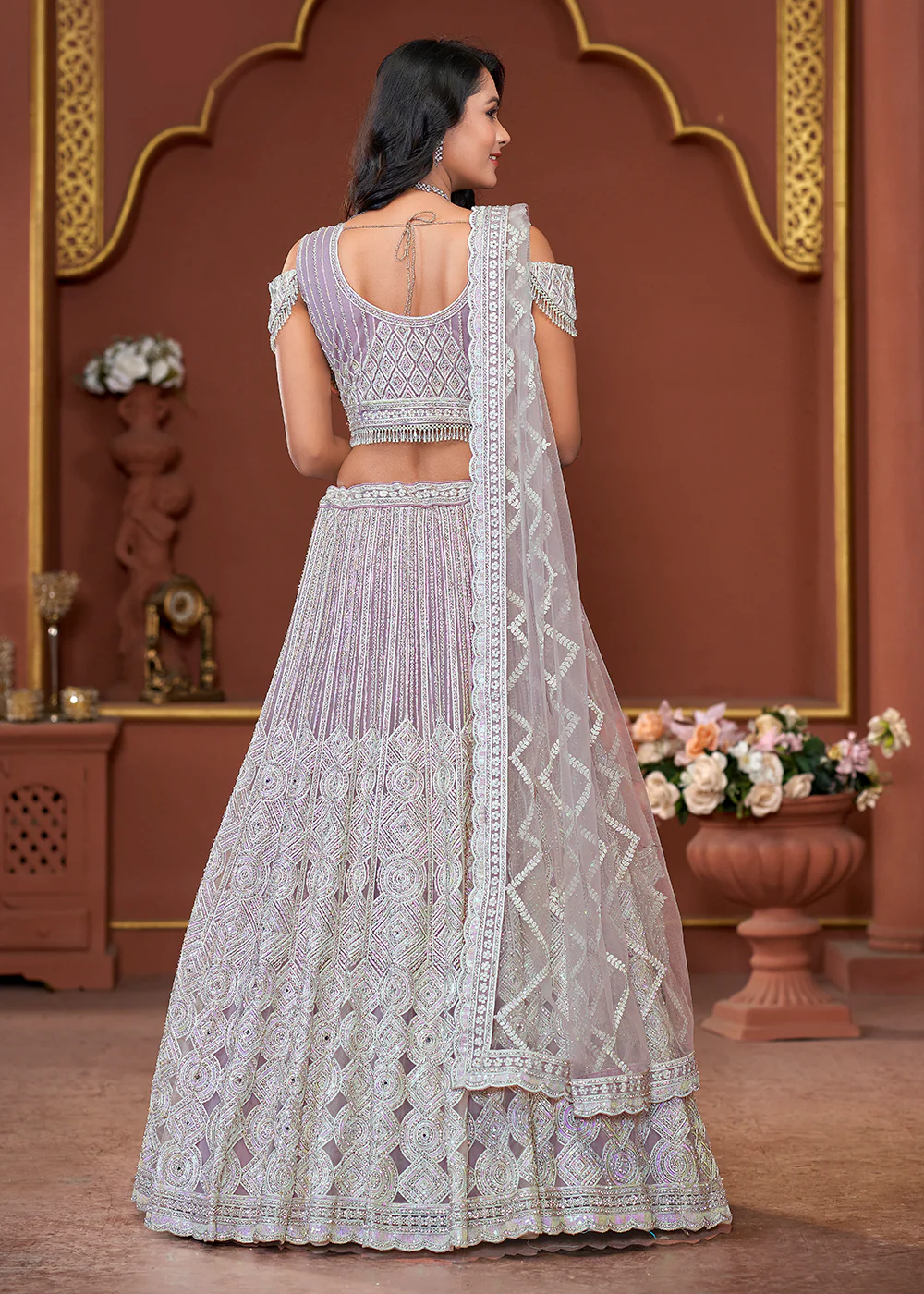 Lavender Heavy Embroidered Wedding Wear Lehenga Choli - Image 3