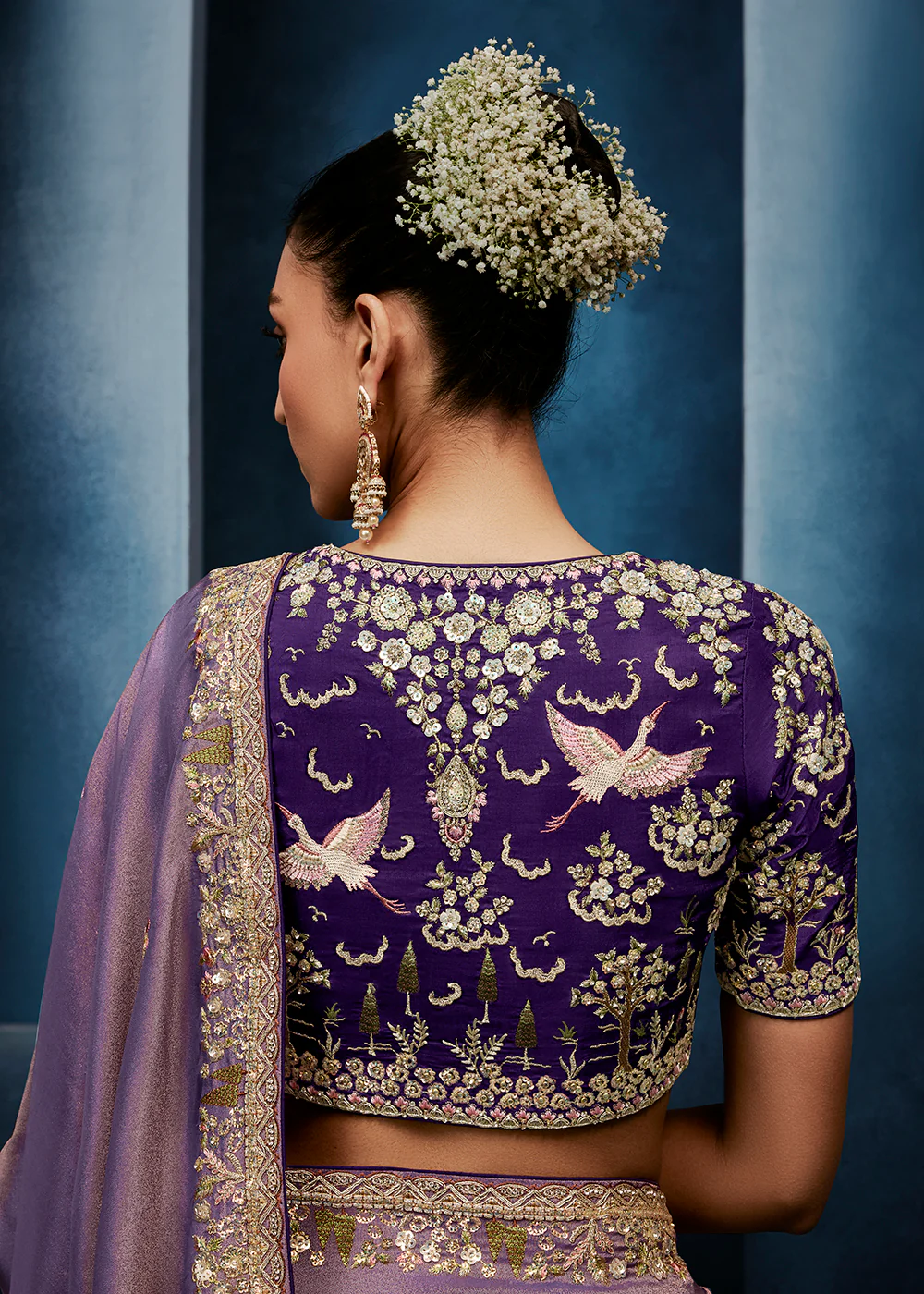 Lavender High-Grade Pure Fancy Fabric Designer Saree - Image 3