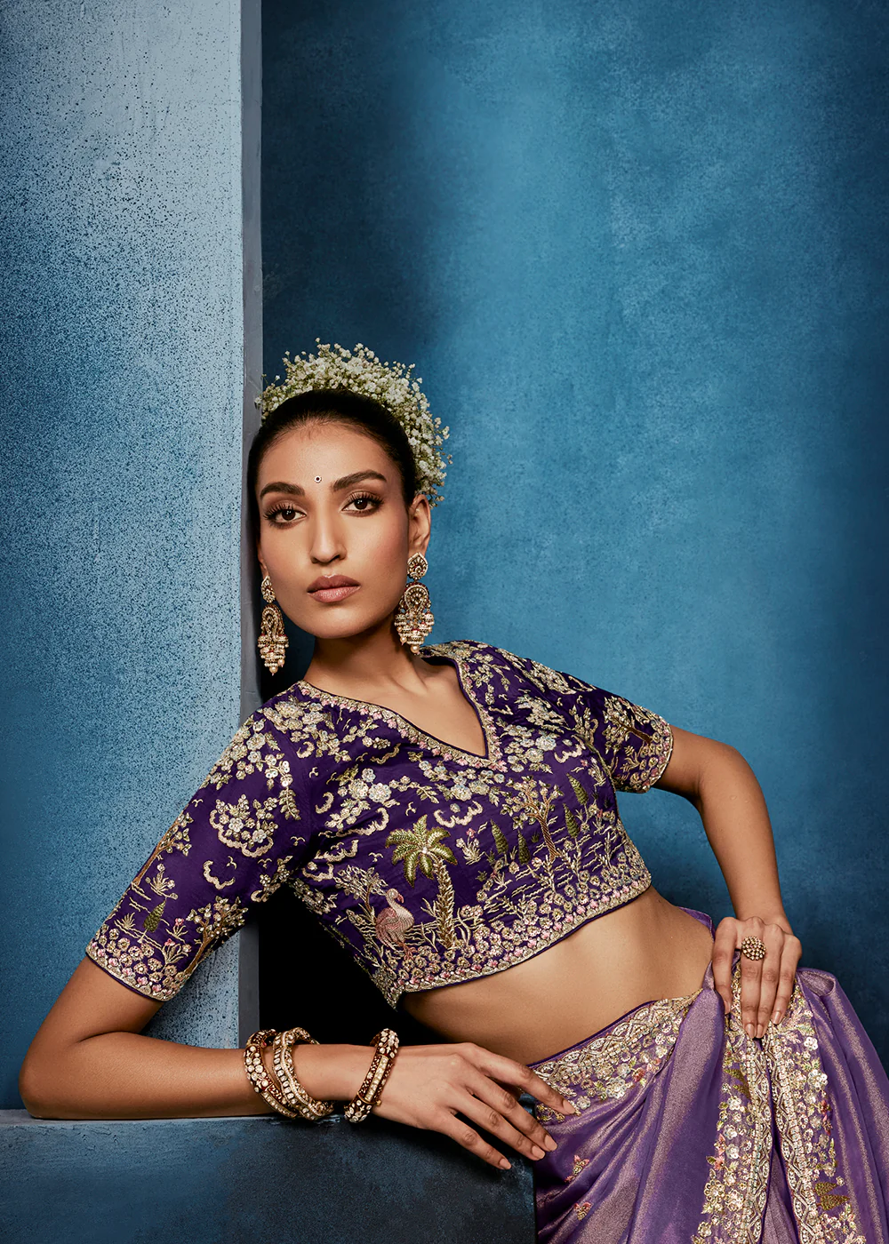Lavender High-Grade Pure Fancy Fabric Designer Saree - Image 4
