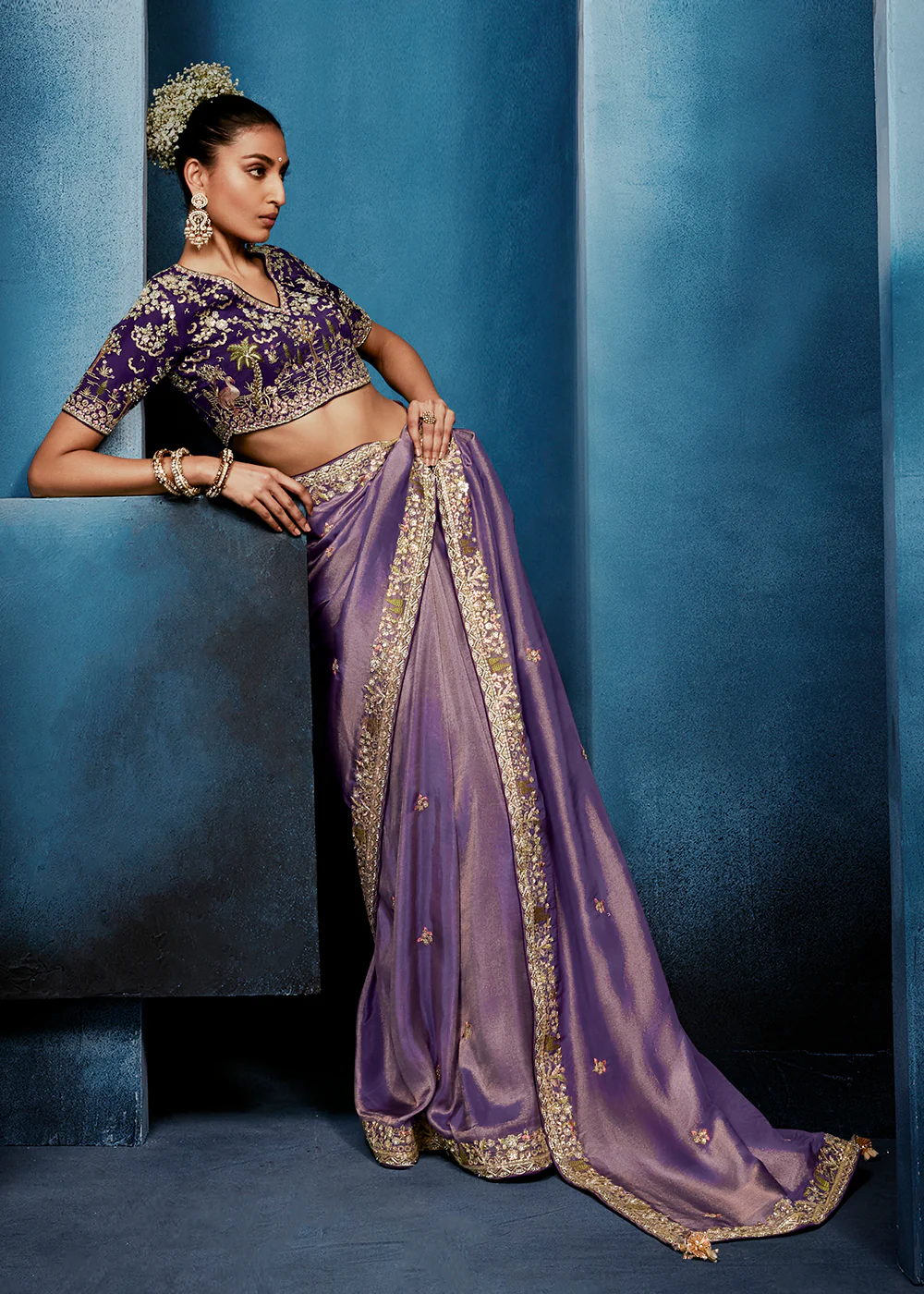 Lavender High-Grade Pure Fancy Fabric Designer Saree - Image 5