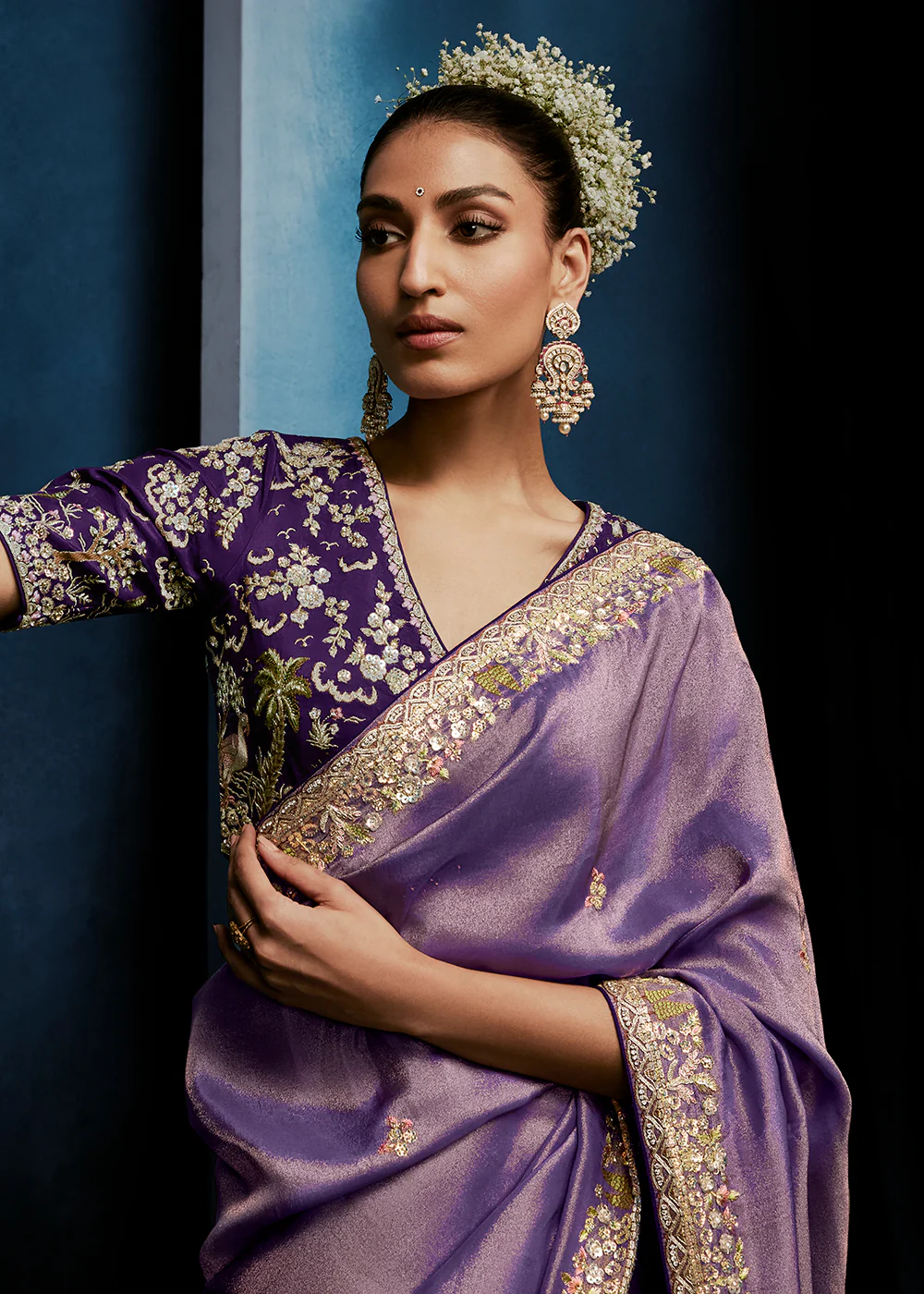 Lavender High-Grade Pure Fancy Fabric Designer Saree - Image 6