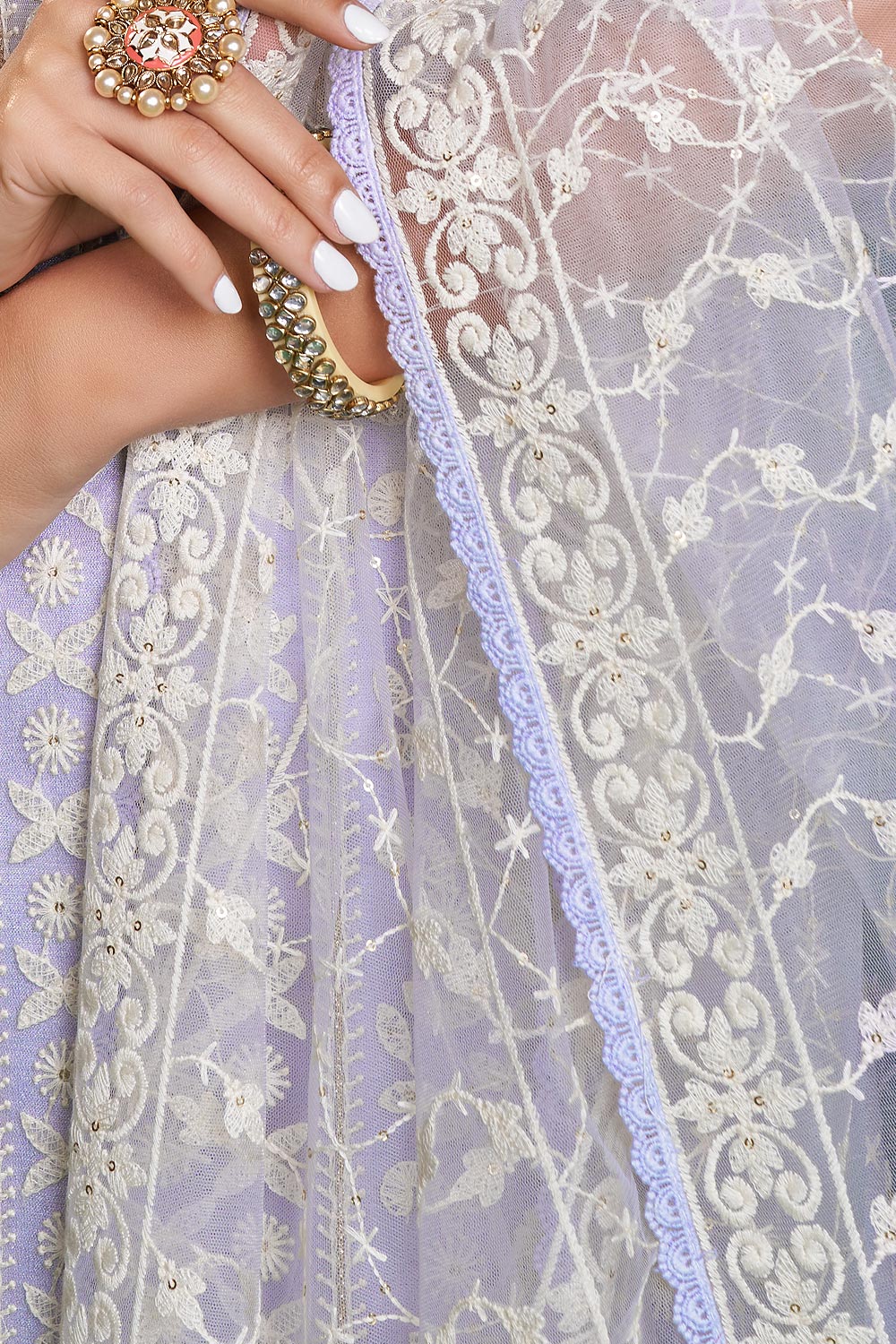 Lavender Lucknowi Chikankari Embroidered Pant Style Suit - Image 4