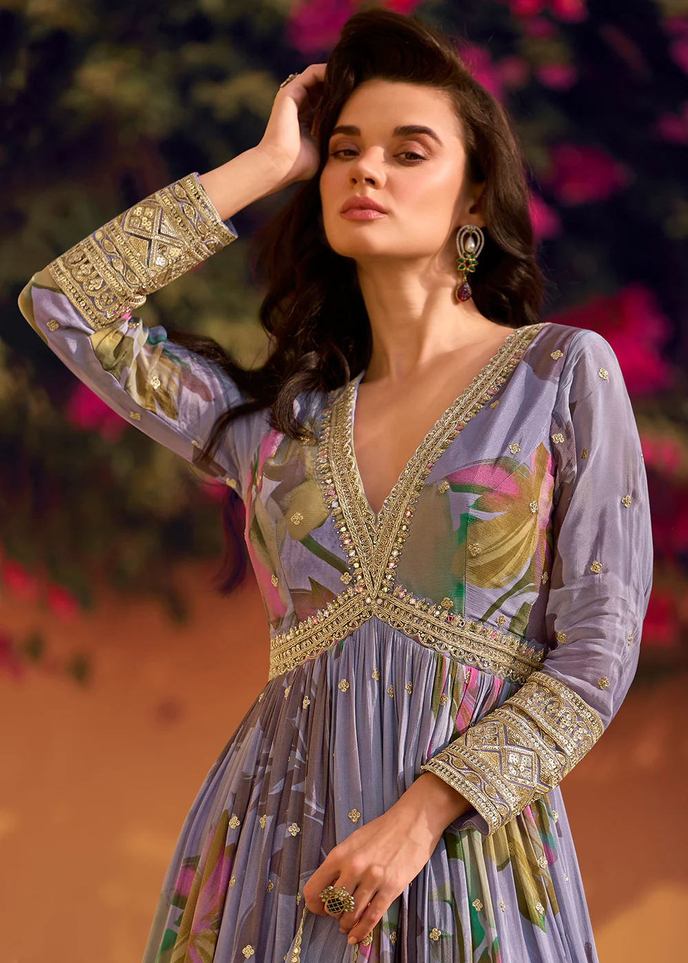 Lavender Multi Embroidered Wedding Festive Anarkali Gown - Image 2