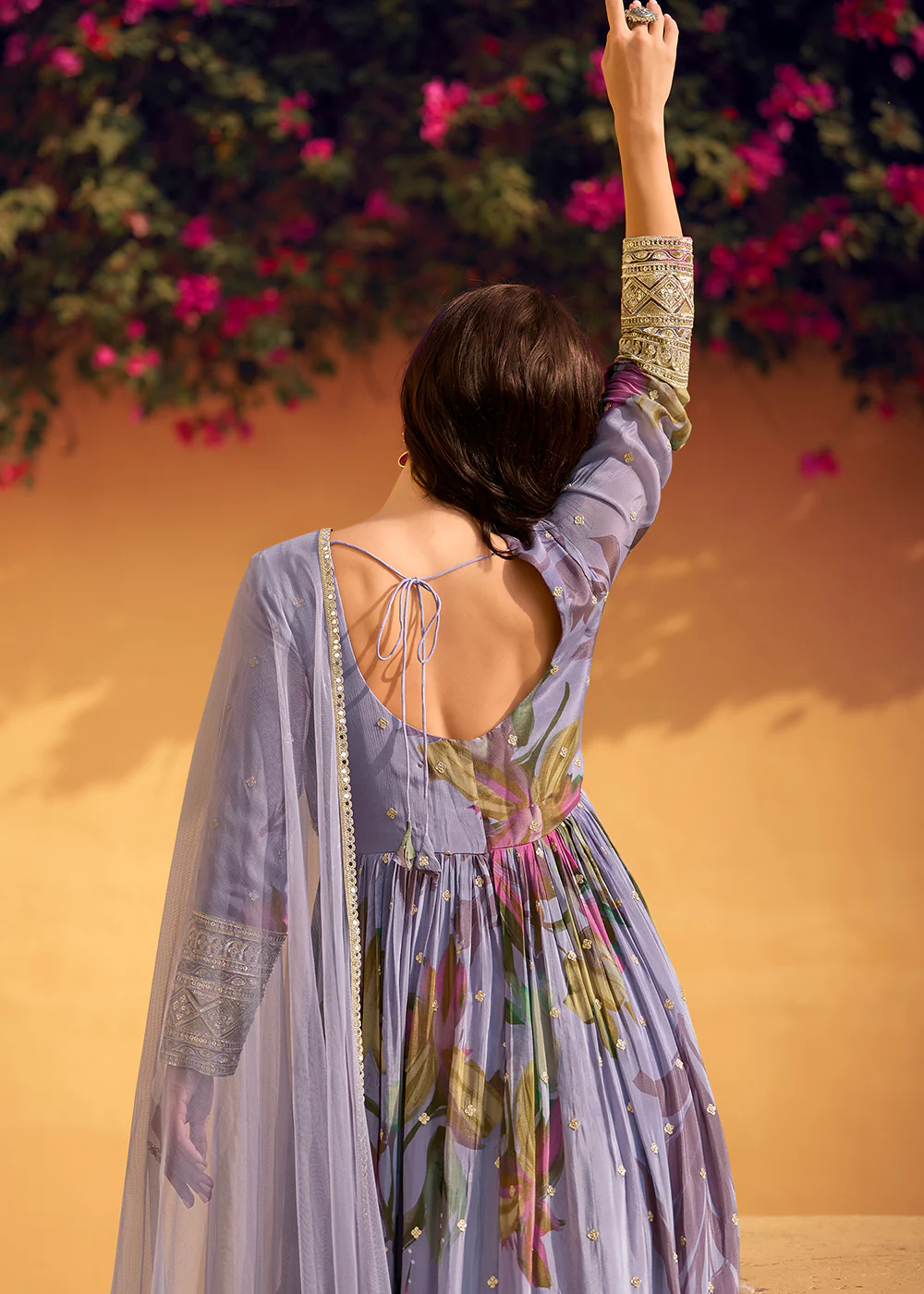 Lavender Multi Embroidered Wedding Festive Anarkali Gown - Image 3