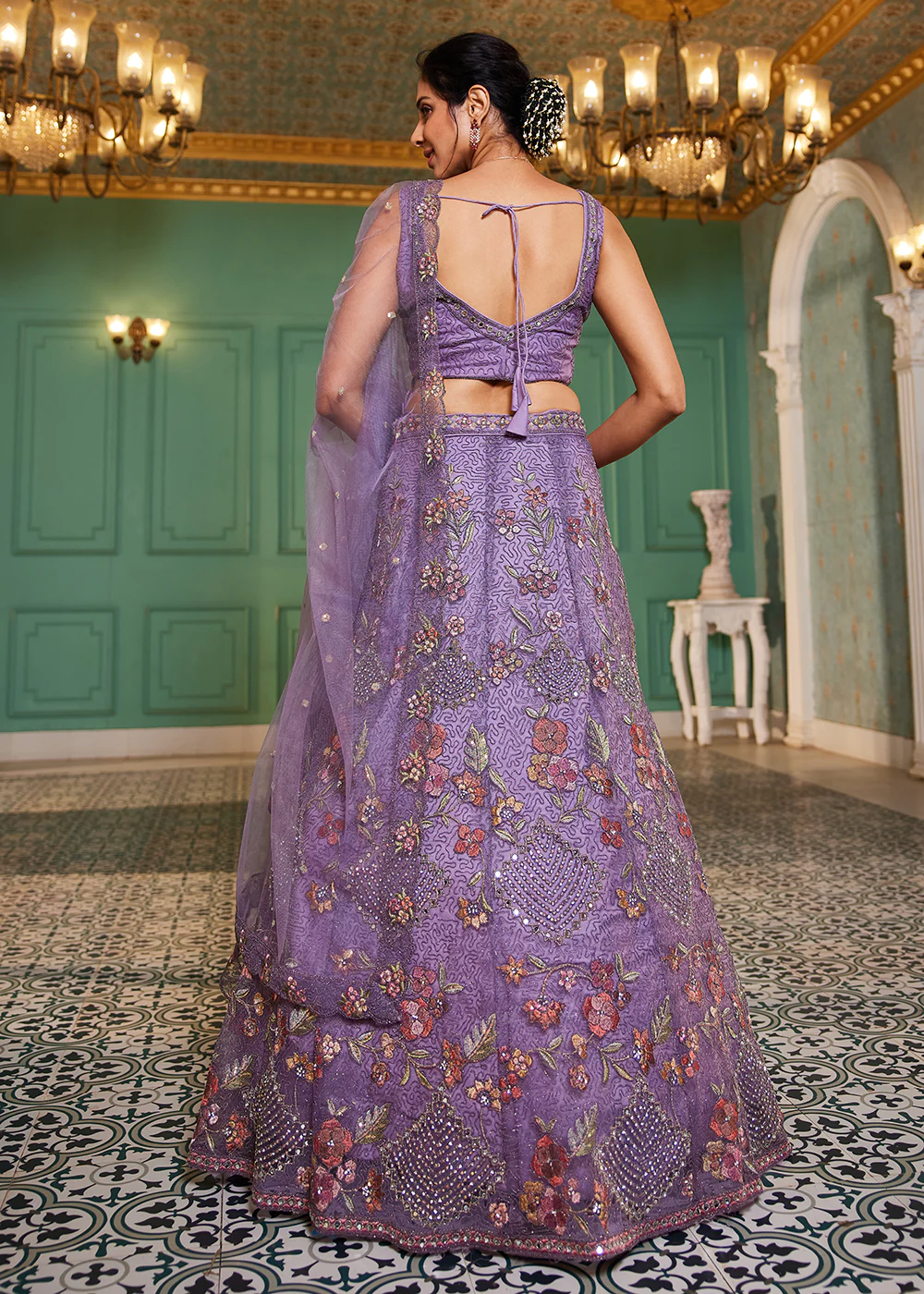 Lavender Net Cording & Zarkan Festive Lehenga Choli - Image 3