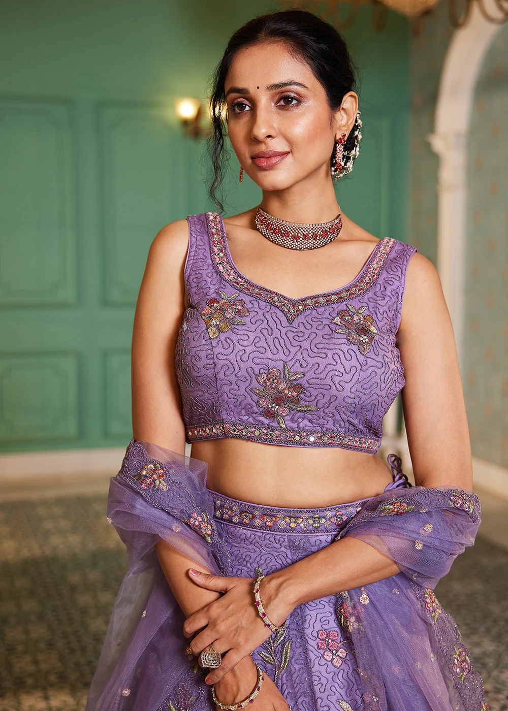 Lavender Net Cording & Zarkan Festive Lehenga Choli - Image 4