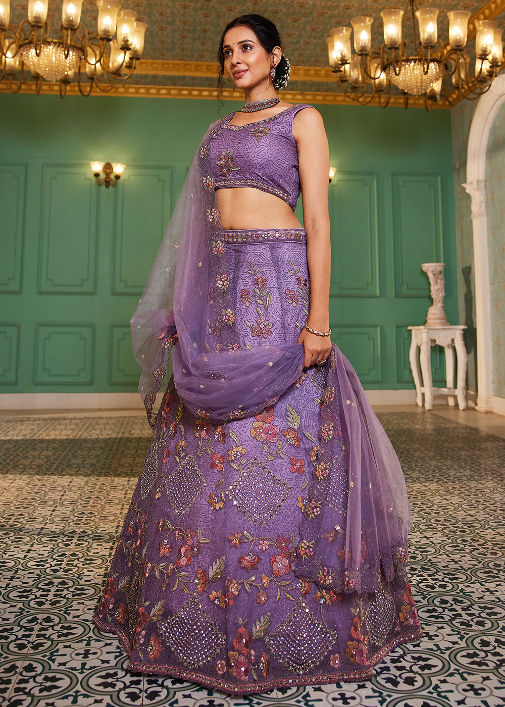 Lavender Net Cording & Zarkan Festive Lehenga Choli - Image 5