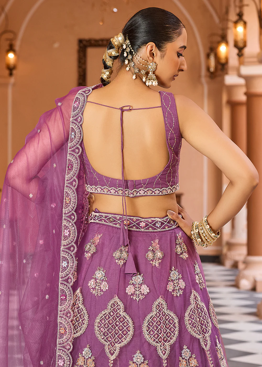 Lavender Net Wedding Function Style Lehenga Choli - Image 11