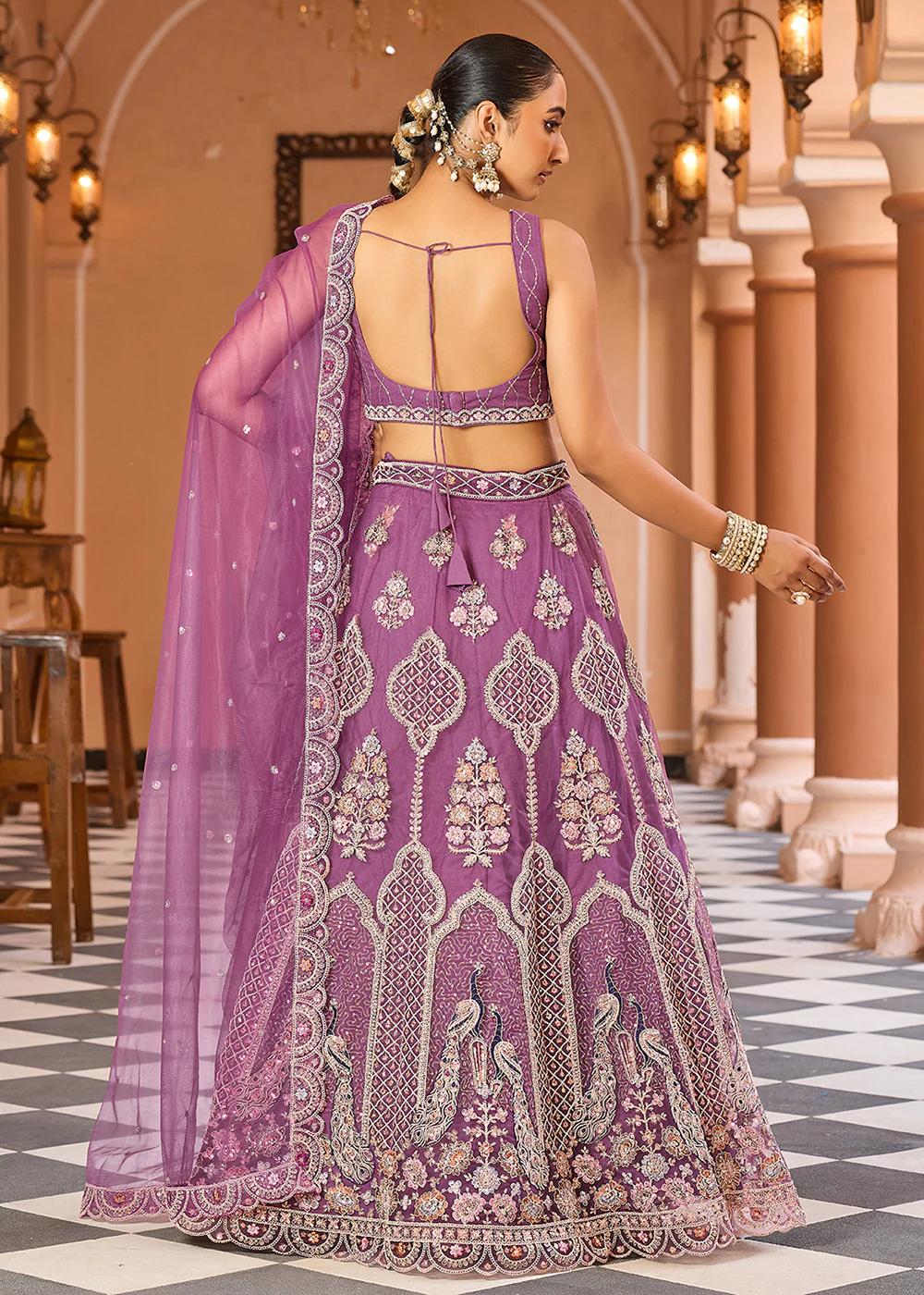 Lavender Net Wedding Function Style Lehenga Choli - Image 3
