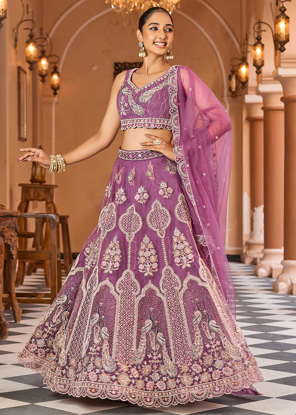 Lavender Net Wedding Function Style Lehenga Choli - Image 4