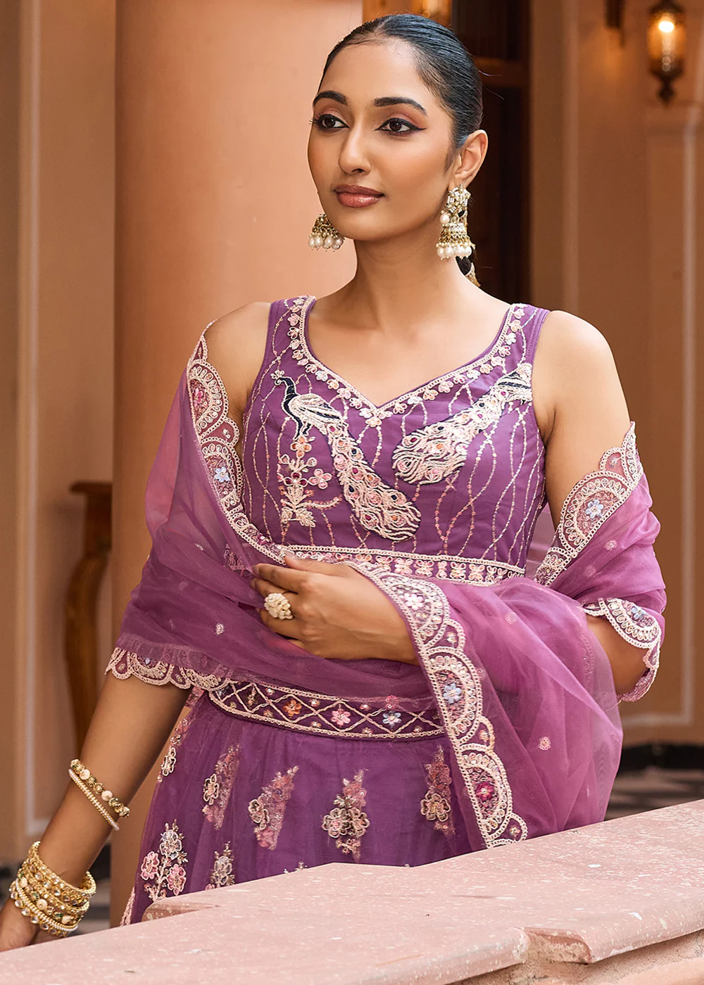 Lavender Net Wedding Function Style Lehenga Choli - Image 5