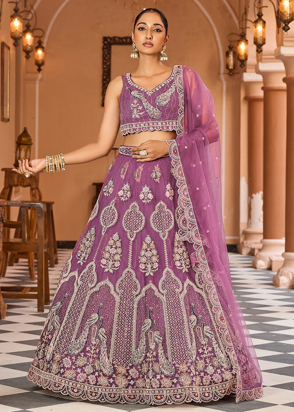 Lavender Net Wedding Function Style Lehenga Choli - Image 6