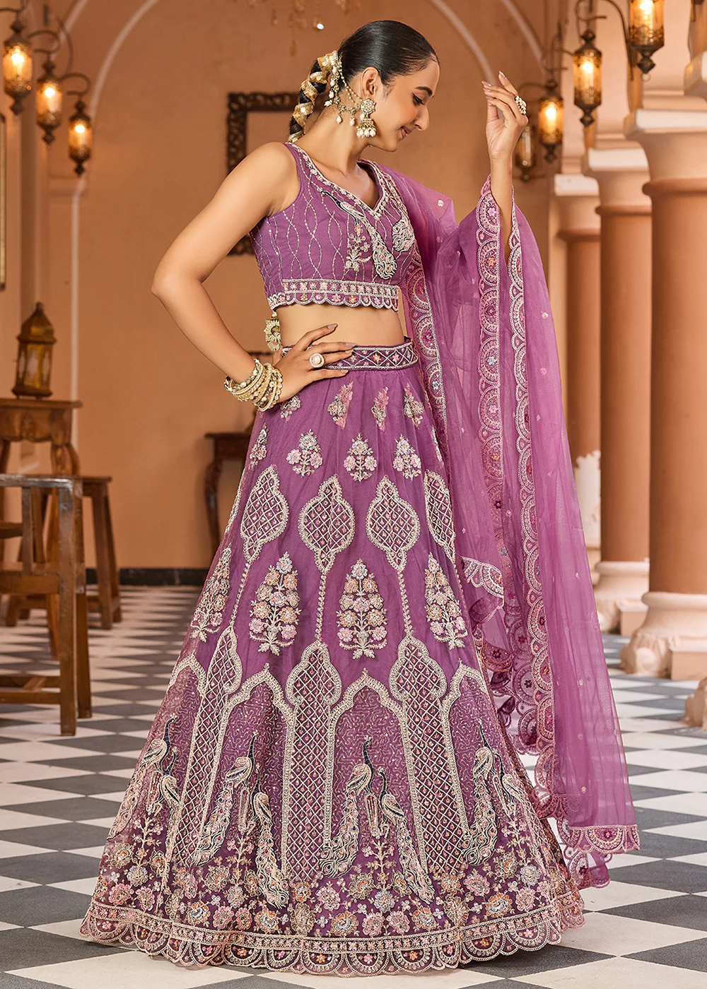 Lavender Net Wedding Function Style Lehenga Choli - Image 7