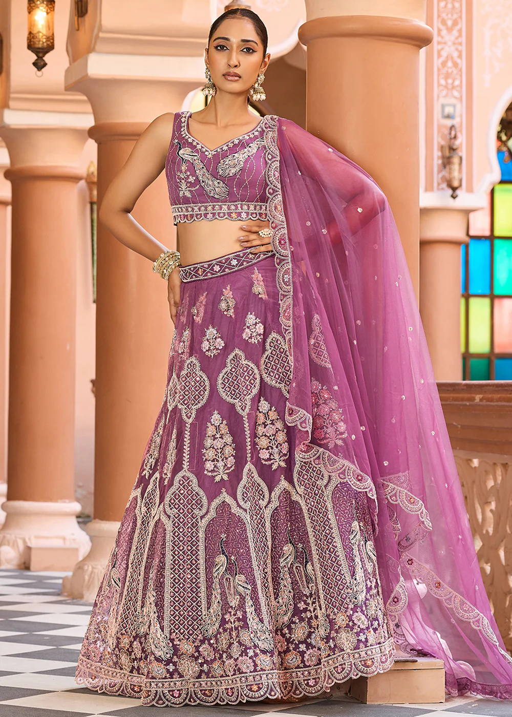 Lavender Net Wedding Function Style Lehenga Choli - Image 8