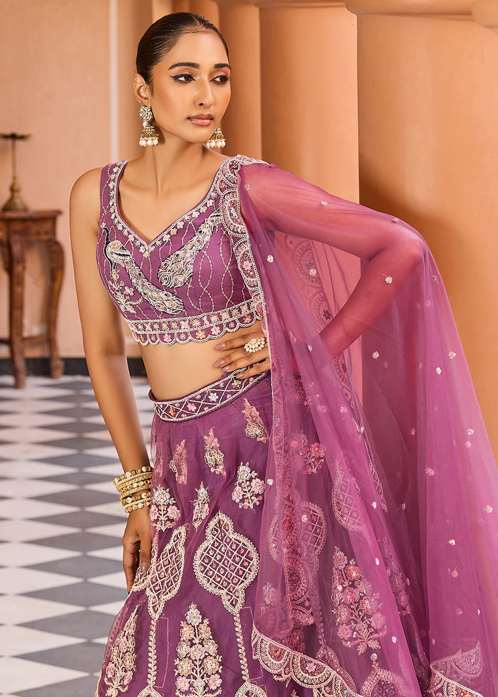 Lavender Net Wedding Function Style Lehenga Choli - Image 9