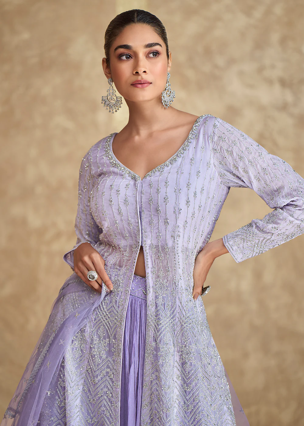 Lavender Ombre Slit Georgette Skirt Style Anakali Suit - Image 2