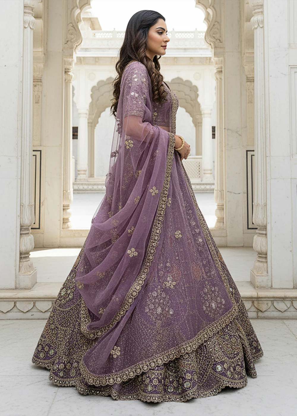 Lavender Organza Embroidered Designer Lehenga Set - Image 2