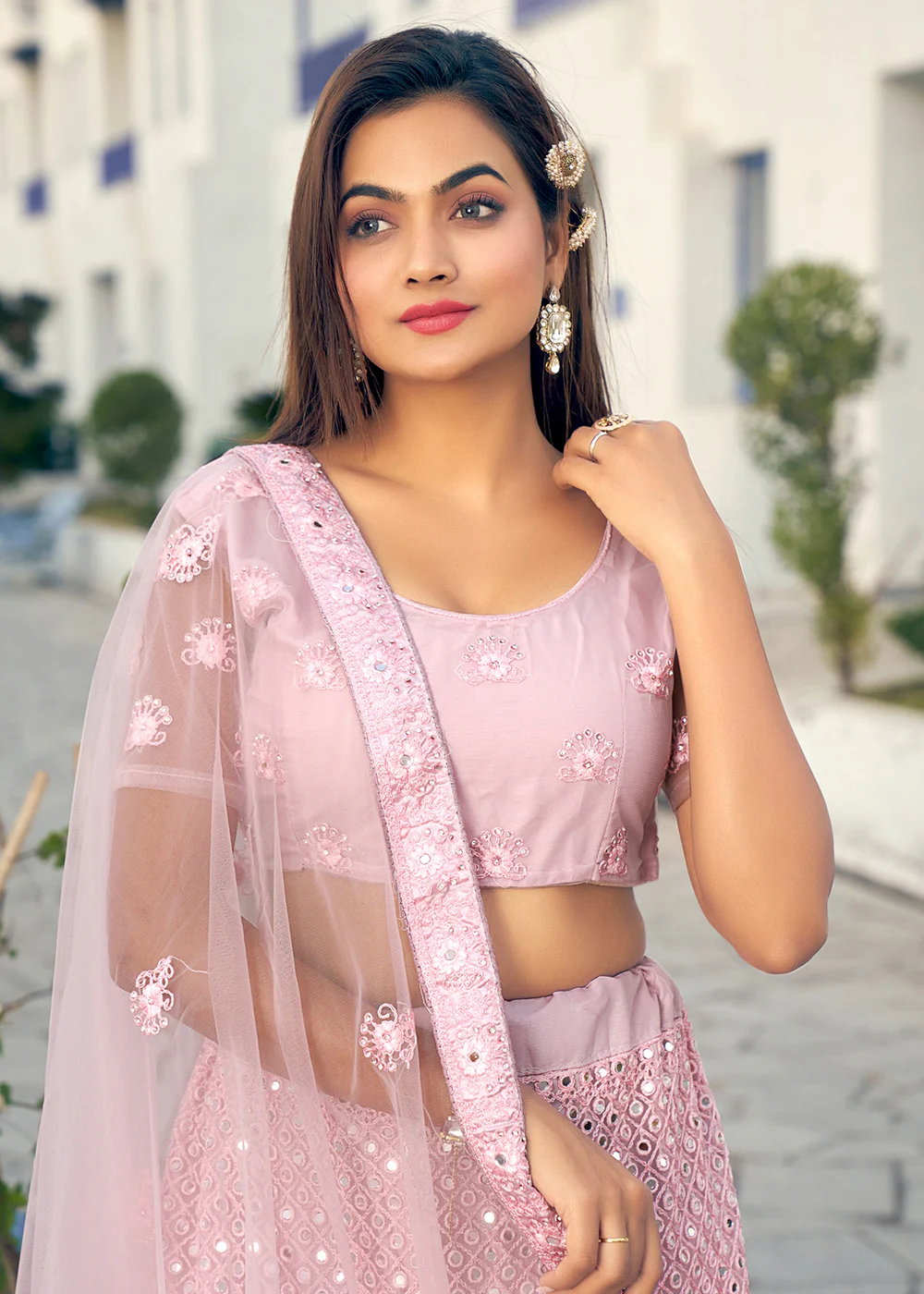 Lavender Pink Fancy Fabric Wedding Lehenga Choli - Image 2