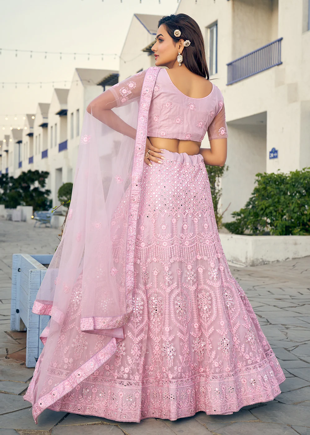 Lavender Pink Fancy Fabric Wedding Lehenga Choli - Image 3
