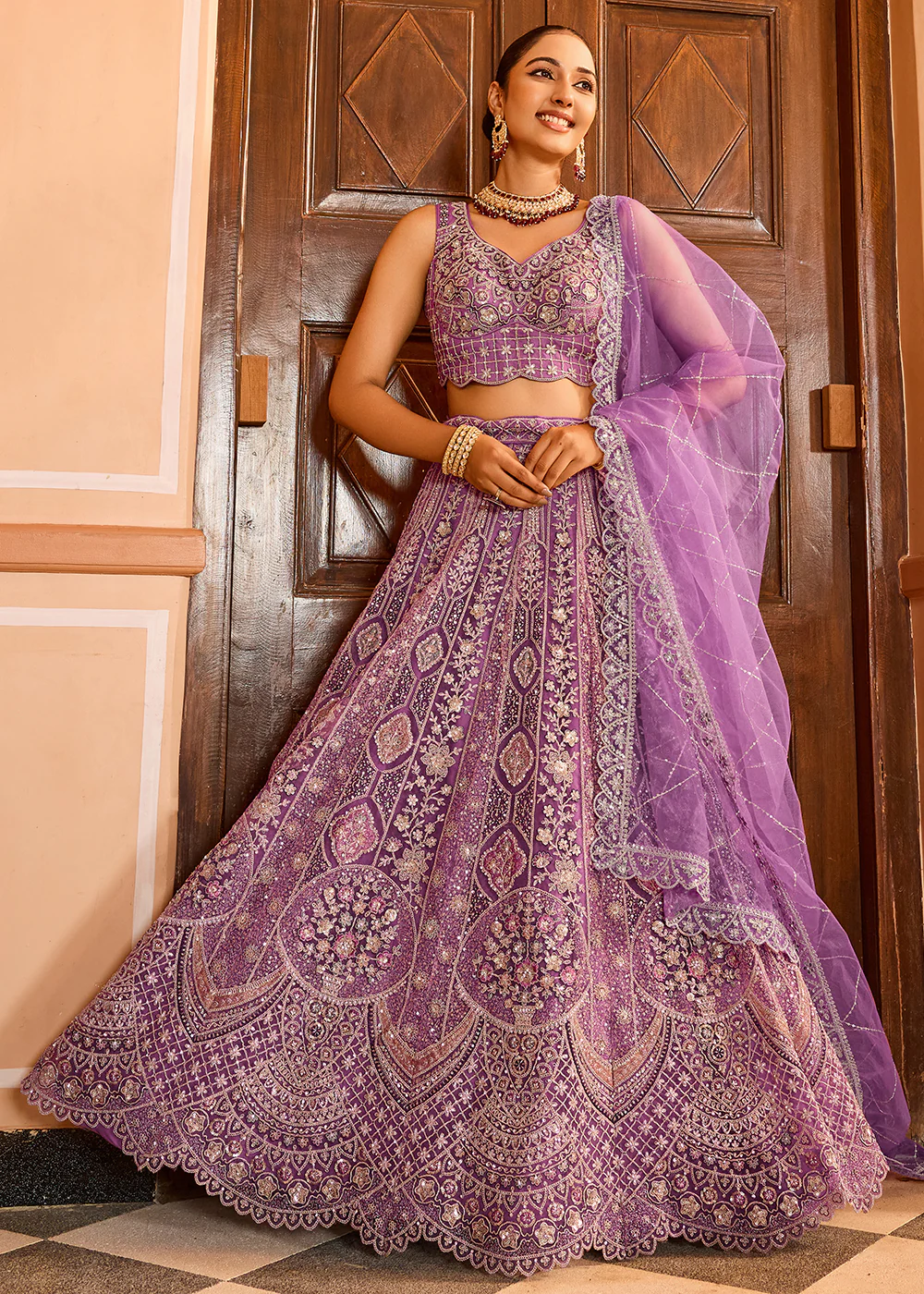 Lavender Premium Quality Net Wedding Festive Lehenga Choli