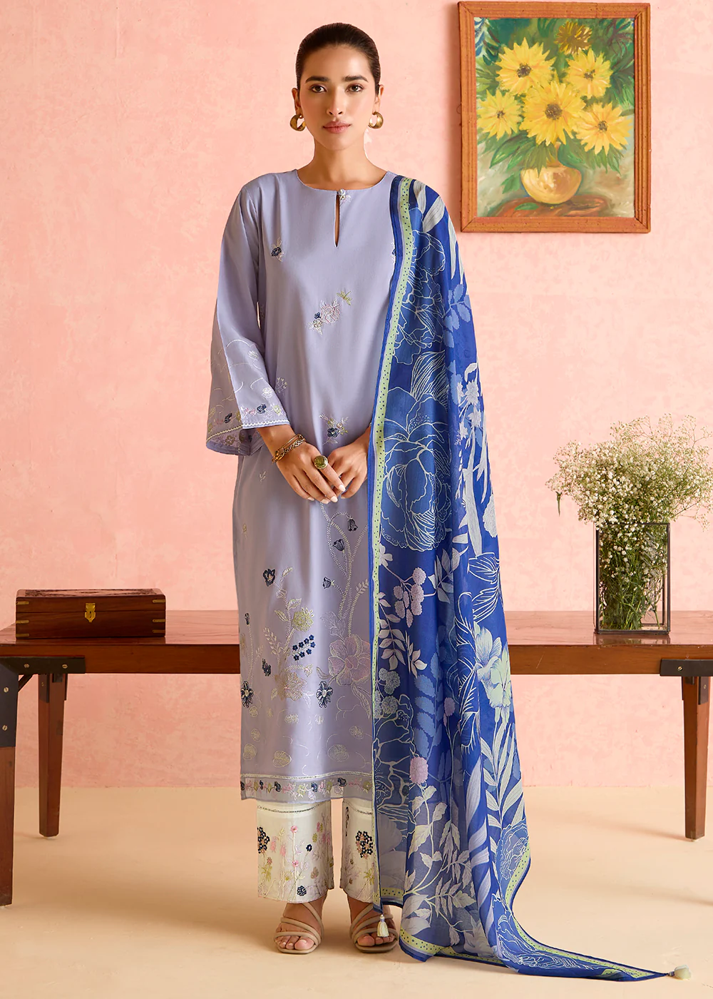 Lavender Pure Lawn Resham Embroidered Festive Salwar Kameez