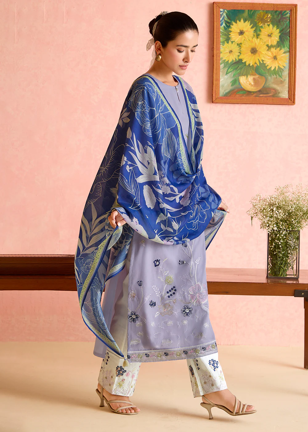 Lavender Pure Lawn Resham Embroidered Festive Salwar Kameez - Image 3