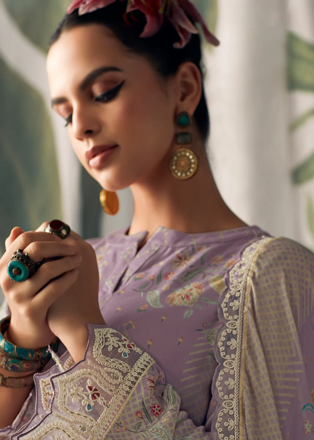 Lavender Pure Maslin Cotton Digital Printed Salwar Suit - Image 2