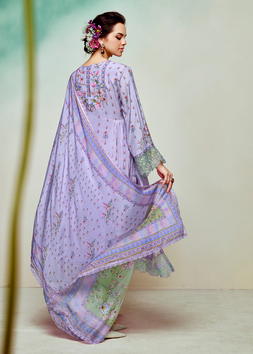 Lavender Pure Muslin Digital Printed Salwar Suit - Image 3