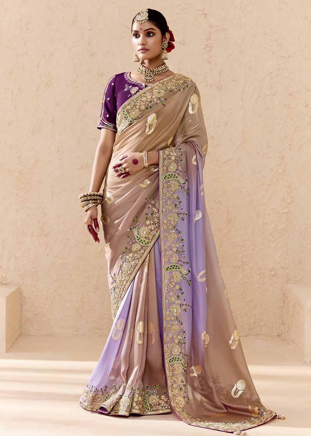 Lavender & Purple Fancy Fabric Embroidered Designer Saree