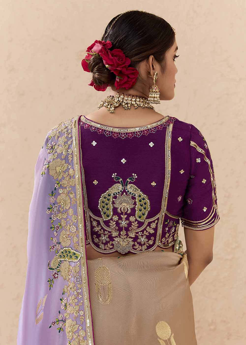 Lavender & Purple Fancy Fabric Embroidered Designer Saree - Image 3