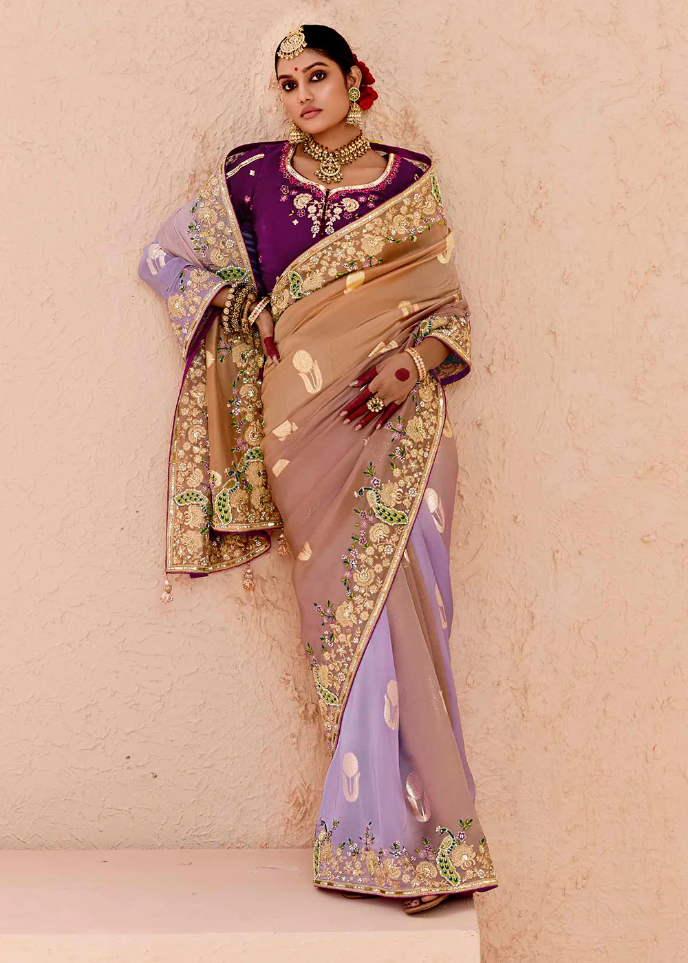 Lavender & Purple Fancy Fabric Embroidered Designer Saree - Image 4