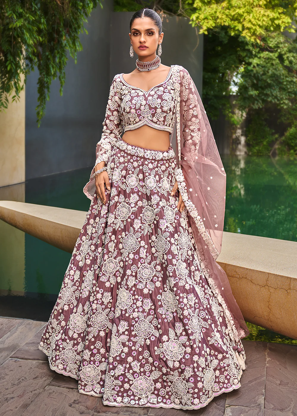Lavender Satin Embroidered Premium Quality Lehenga Choli