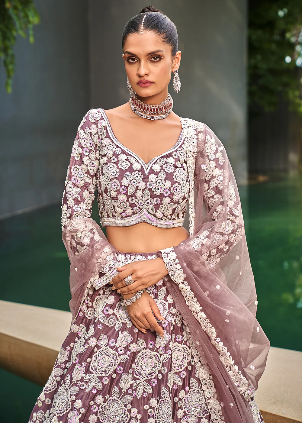 Lavender Satin Embroidered Premium Quality Lehenga Choli - Image 2