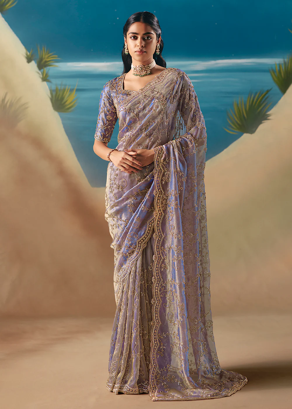 Lavender Satin Organza Fancy Designer Saree