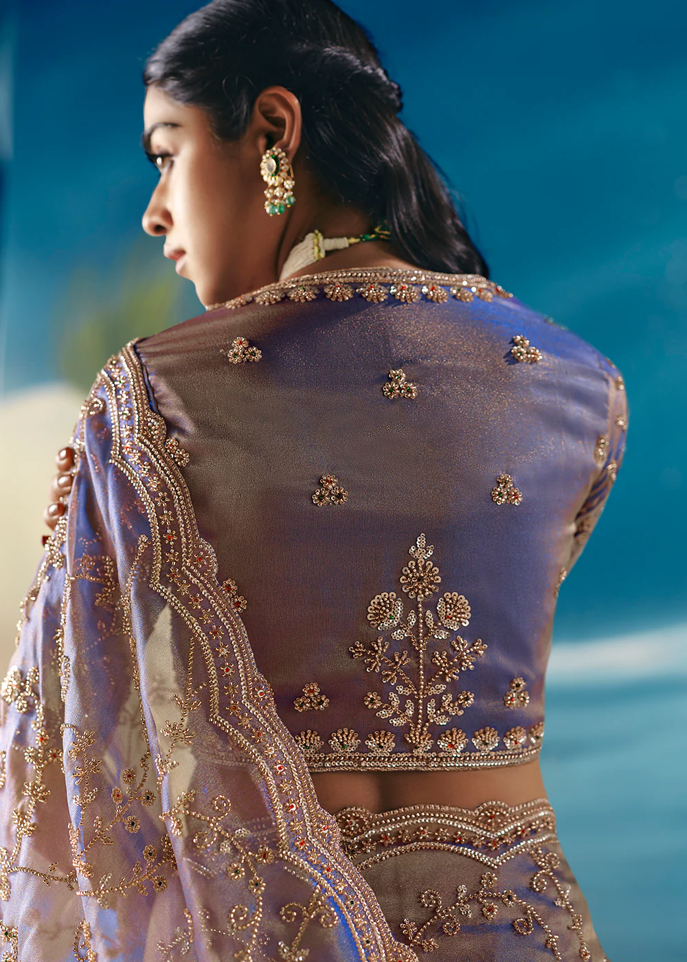 Lavender Satin Organza Fancy Designer Saree - Image 3