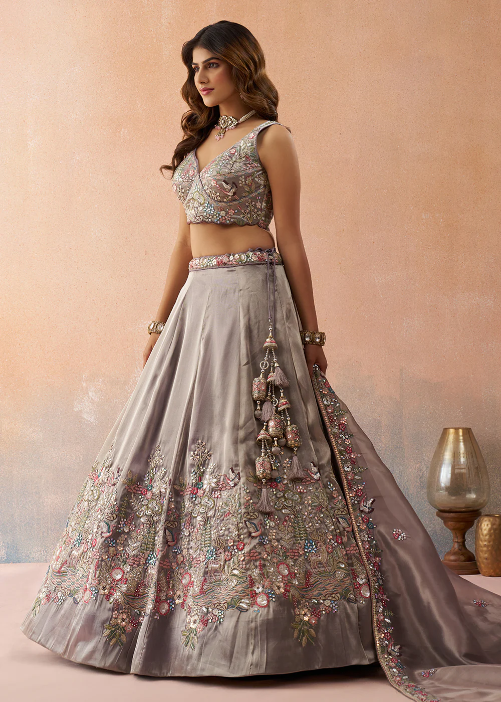 Lavender Sequins & Zarkan Designer Wear Lehenga Choli - Image 5