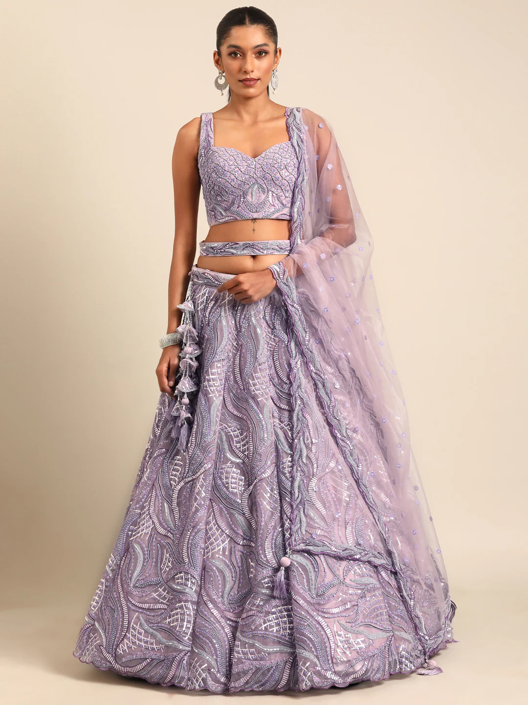 Lavender Sequins & Zarkan Embroidered Reception Lehenga Choli