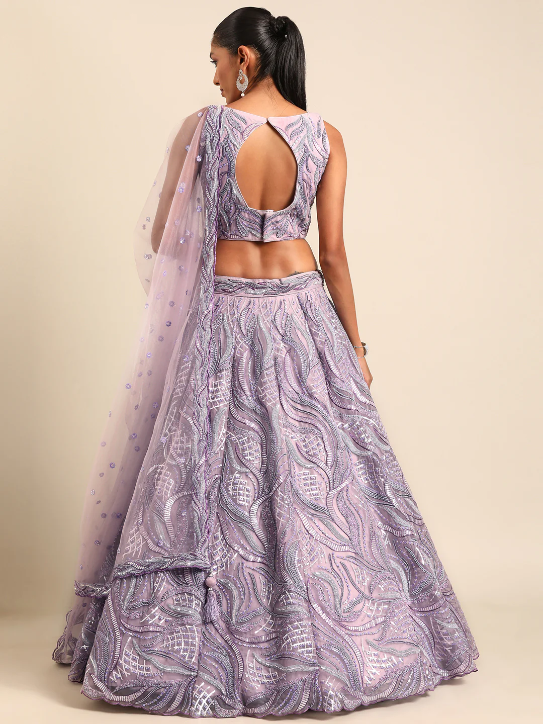 Lavender Sequins & Zarkan Embroidered Reception Lehenga Choli - Image 3