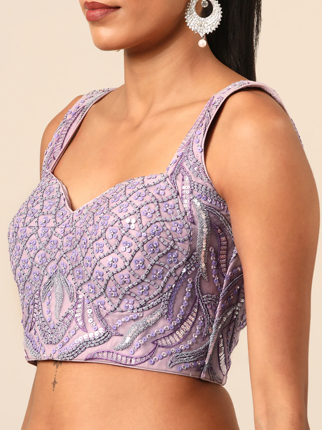 Lavender Sequins & Zarkan Embroidered Reception Lehenga Choli - Image 4