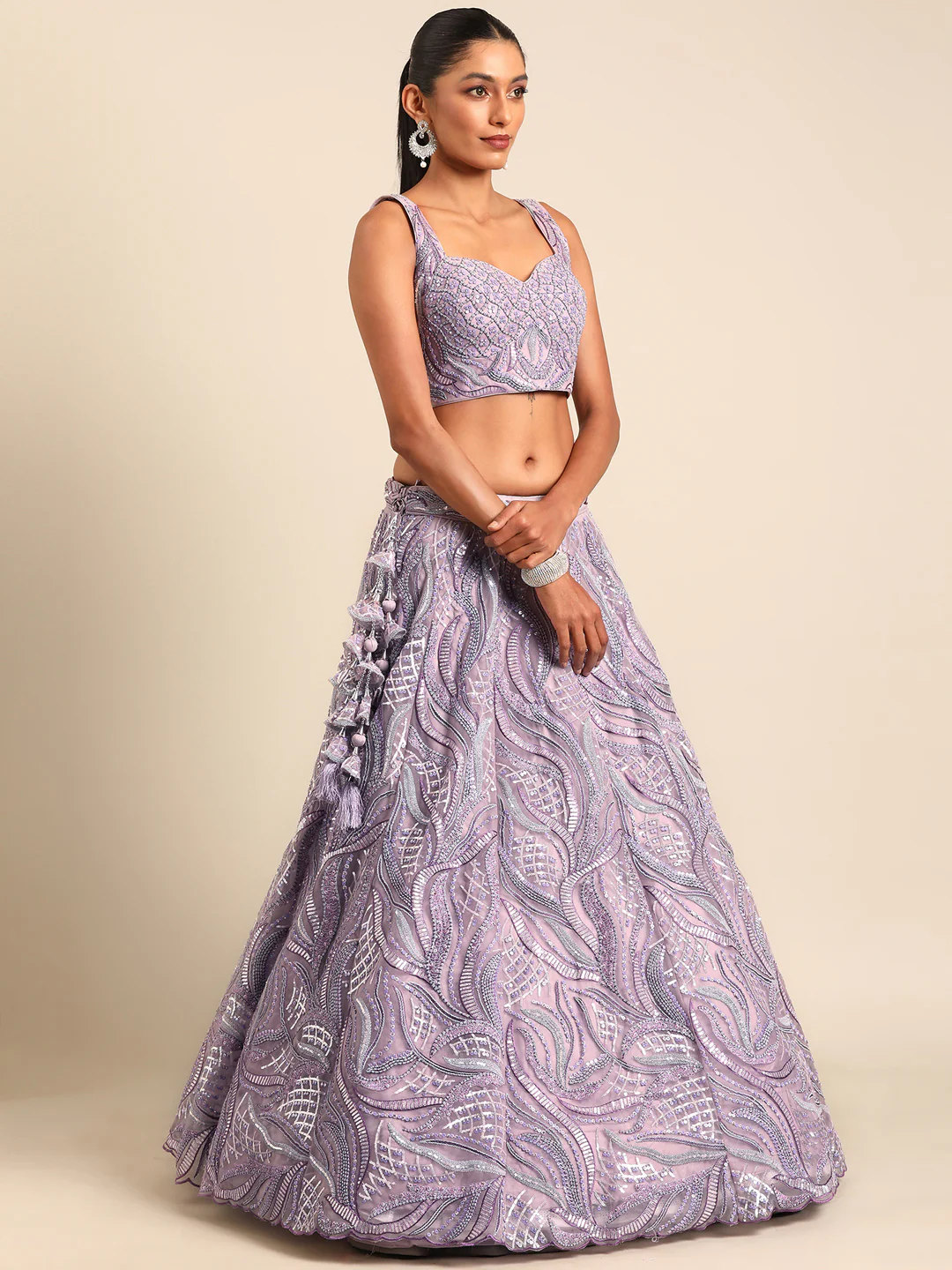 Lavender Sequins & Zarkan Embroidered Reception Lehenga Choli - Image 5